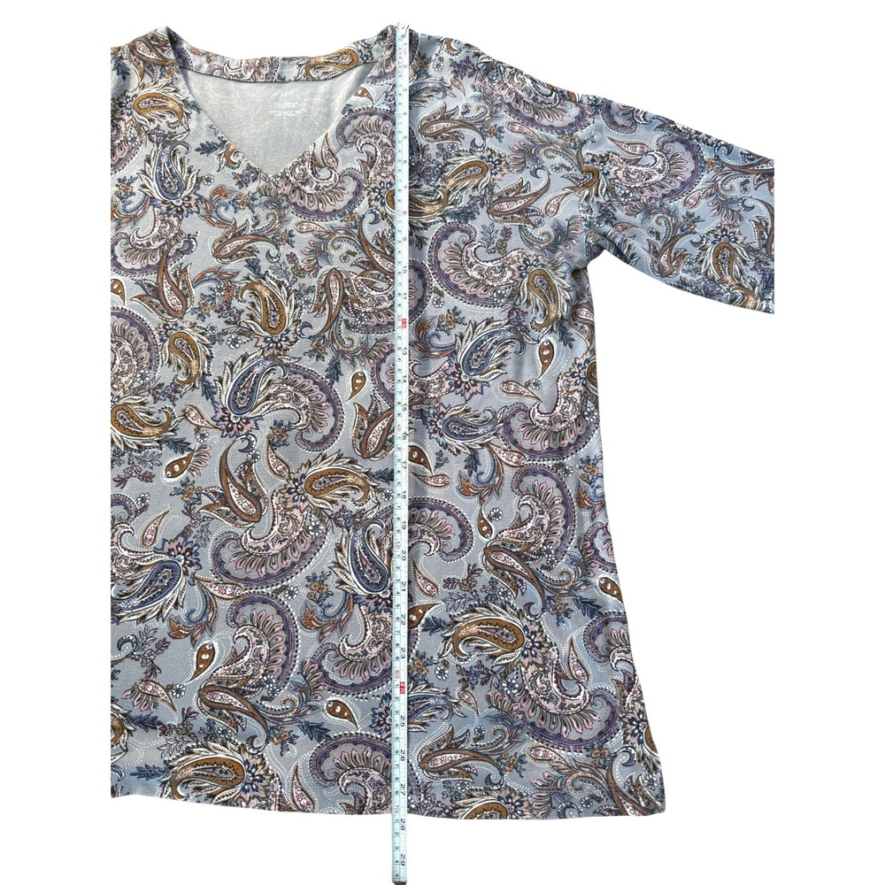 J. Jill Tunic Womens M Blue Paisley Simply Supima V-Neck Long Sleeve Cotton Top - Picture 6 of 6